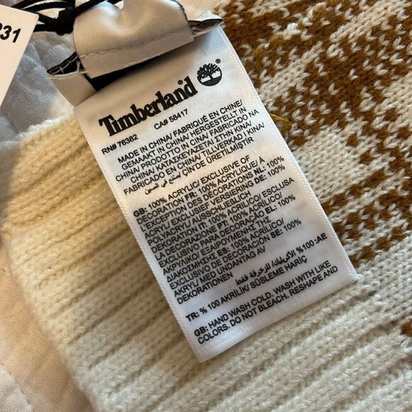 Timberland Buffalo Plaid Soft Wheat Scarf Women's Knit 10”x68” Brown Winter New - Picture 7 of 8